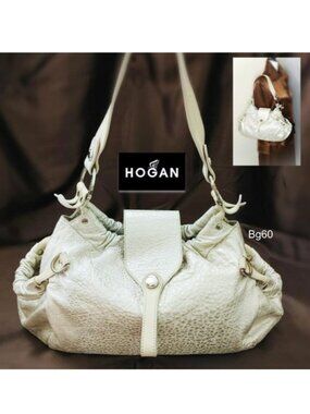 HOGAN Italy Creamy Beige Silver Metallic Hobo Slouchy Leather Large Shou…